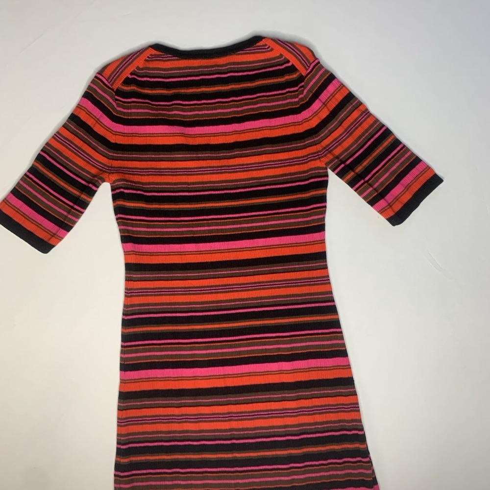 Trina Turk Striped Knit Sweater Dress V-Neck Short Sleeve Multicolor Sheath - Picture 10 of 12